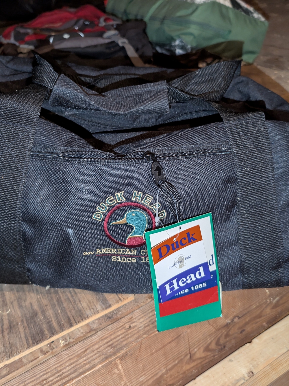 Duck Head Black Canvas Duffel with Embroidered Logo and Tag